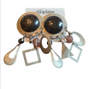 Carol Dauplaise Vintage Silver and Black Dangle Clip Earrings